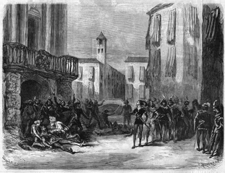 Ópera "Romeo y Julieta" de Jules Barbier (1825-1901) y Michel Carré (1821-1872). Música de Charles Gounod (1818-1893). Representación en el teatro de la ópera en París. Grabado en "El Universo Ilustre"