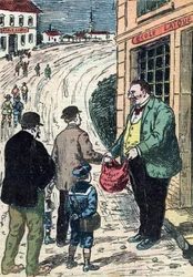 Oposición entre escuela laica y escuela privada en Francia Caricatura de "Le pelerin" 24/03/1912 Collection privee