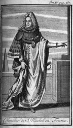 Órdenes de Caballería. Caballero de San Miguel en Francia en el siglo XV. En "Historia de órdenes militares o caballeros, de las milicias seguras y rutinarias de ambos sexos, que se han establecido hasta ahora. Edición tomada de Abbe Giustiniani, R.P.Bonan
