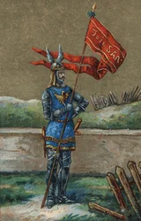 Oriflama o estandarte del Rey de Francia Carlos V (1364-1380). Cromolitografía del siglo XIX.