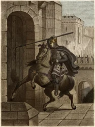 Otto II, Emperador del Sacro Imperio Romano ante París - Otón II del Sacro Imperio, conocido como el Rojo (955-983) irritado por no poder penetrar en París (sede de París, 978), camina bajo los muros de la ciudad para plantar su lanza en la puerta