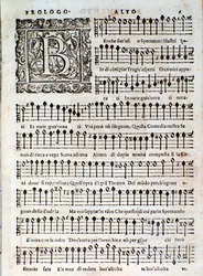 Página de Amfiparnaso, comedia madrigal de Orazio Vecchi