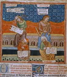 Página de un manuscrito que representa las alegorías de la Aritmética y la geometría (manunscrito)