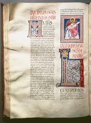 Página de un Exultet (canto litúrgico) (Ms.724/3-Carta7). Manuscrito iluminado del siglo XII. Roma, Biblioteca Casanatense