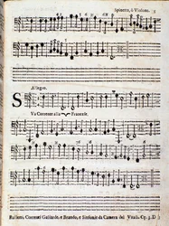 Página de partitura musical de Balletti, correnti alla francese opus 3 de Giovanni Battista Vitali