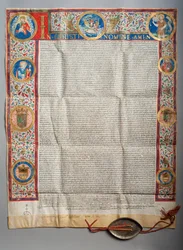 Bula papal. Papa Pablo III, Eucaristía. Pergamino. Pintura en miniatura. 1535.