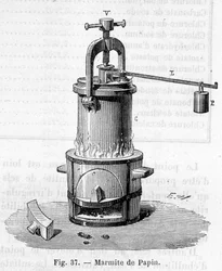 Olla de Papin (antecesora de la olla a presión) - grabado