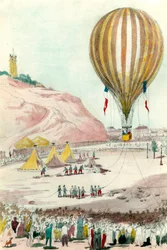 Sede de París de 1870: vista de uno de los globos utilizados para la comunicación con el exterior en París. Acuarela del siglo XIX Colección privada