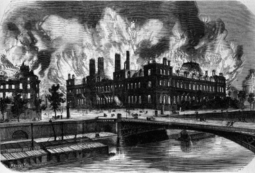 París, la Comuna. Incendio del Hotel de Ville el 24 de mayo de 1871. Grabado del siglo XIX