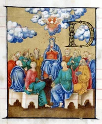 Pentecostés - descenso del Espíritu Santo. Miniatura del siglo XV. Chiesa dell