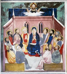 Pentecostés, Vida de Cristo (siglo XV), frescos, Capilla de San Sebastián, Villard-de-Lans, Ródano-Alpes, Francia