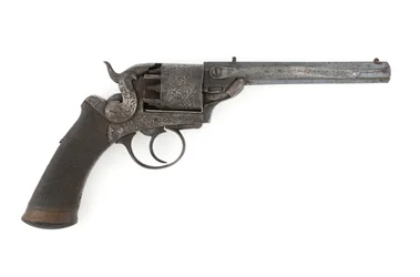 Revólver de percusión de martillo lateral, posiblemente calibre .38 pulgadas, c.1860s