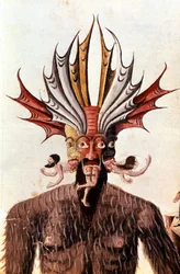 Representación de Lucifer (diablo) en la “Divina Comedia” de Dante. Manuscrito del siglo XIV. Biblioteca Trivulziana, Milán.