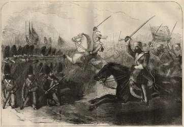 Guerra Anglo-Persa (1856-1857): la carga de la 3ª caballería indo-británica comandada por el Capitán Forbes durante la Batalla de Koosh-Ab el 8 de febrero.