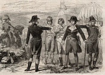 Pierre Antoine Antonelle (Pierre-Antoine Antonelle) (1747-1817) y sus amigos arrestados por orden de Lafayette - grabado en Dictionnaire populaire illustrious - 1864 - por Joseph Decembre y Edmond Allonier