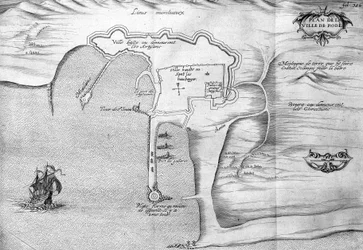 Plano de Rodas (Rodos) - en “Viaje del Levante hecho por orden del rey en el año 1621”, editado en 1629 (bajo el reinado de Luis XIII El Justo)