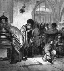 Judíos polacos celebrando el gran perdón (Yom Kippur)