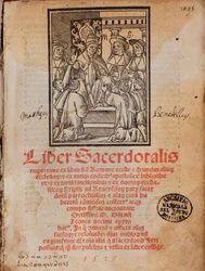 El Papa León X recibe el libro Frontispicio del libro litúrgico “Liber Sacerdotalis” de Castellini