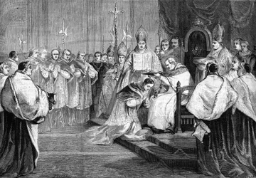 El Papa Pío IX entregando el sombrero de cardenal al Príncipe Lucien Bonaparte en 1868
