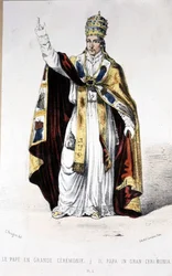 El Papa Pío IX en un gran vestido ceremonial - grabado