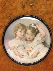 Retrato en miniatura de las grandes duquesas Olga (1895-1918), Tatiana (1897-1918) y María (1899-1918) de Rusia, hacia 1900 (miniatura)