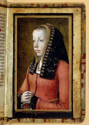 Retrato supuesto de Ana de Bretaña (1477-1514) Reina de Francia. Miniatura, fragmento de libro de horas. Anónimo