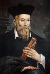 Retrato de Michel de Nostre-Dame (Nostre Dame), llamado Nostradamus, astrólogo (1503-1566), detalle, Maison de Nostradamus, Salon-de-Provence, Bouches-du-Rhône