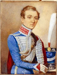 Retrato de Nadezhda Durova (1783-1866) (Nadezhda Andreyevna Durova) conocida como Alexandre Durov o Alexandre Sokolov o Alexander Andreevich Alexandrov, con el uniforme de un oficial ruso, una mujer disfrazada de hombre que hizo carrera en el ejército ruso