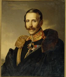 Retrato de Serge Grigoriyevitch Strogonov (Strogonoff o Stroganov) (1794-1882), Gobernador General de Moscú. (Retrato de Sergei Grigorievich Stroganov, gobernador general de Moscú). Pintura anónima, llorando sobre lienzo