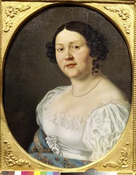 Retrato de la cantante de ópera Sophia Vasilyevna Samoylova (Samoylova Chernikova) (1860-1936) (Retrato de la cantante de ópera Sophia Vasilyevna Samoylova). Pintura anónima, óleo sobre lienzo, finales del siglo XIX. Arte ruso, romanticismo. Museo Estatal 