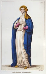 Retrato de Adelaida de Vermandois (1065-1024). Dinastía de los Capetos. Grabado de 1830.