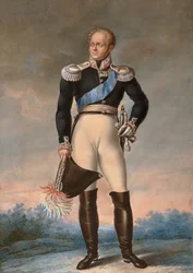 Retrato de Alejandro I de Rusia, c. 1819 - Acuarela - Retrato de pie de Alejandro I, Zar de Rusia (1777-1825) - Acuarela anónima