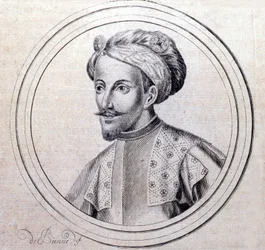 Retrato de Amadeo V de Saboya llamado El Grande (1249 - 1324) (Amedeo VI di Savoia detto il Grande) en “Genealogique Histoire de la royale maison de savoye” por Samuel Guichenou, Lyon 1660