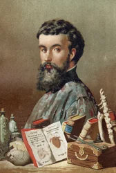 Retrato de André Vésale (1514-1564), anatomista holandés (En latín: Andrea Vesalius, en holandés: Andries Van Wesel) de La Ciencia y sus Hombres de Louis Figuier. Barcelona 1881