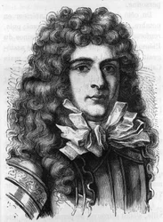 Retrato de Anne Hilarion de Costentin, Conde de Tourville (1642-1701), almirante francés - grabado.