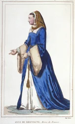 Retrato de Ana de Bretaña (1476-1514), Reina de Francia, esposa de Carlos VIII y luego de Luis XII (grabado de 1830)