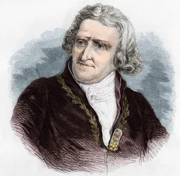 Retrato de Antoine Augustin Parmentier (1737 - 1813), farmacéutico militar y agrónomo francés. Grabado de 1866.