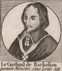 Retrato de Armand Jean du Plessis de Richelieu (1585-1642), Cardenal Duque de Richelieu, Ministro Principal del Rey Luis XIII - Cardenal Richelieu, Ministro Principal del Rey Luis XIII de 1624 a 1642 - grabado de Instruction sur l