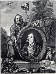 Retrato de Benjamin Franklin (1706 - 1790), político, memorialista, panfletario y físico estadounidense