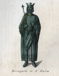 Retrato de Berengario II, rey de Italia (900-966), también llamado Berengario de Ivrea (Berengario, rey de Italia) - grabado de «Usi e Costumi di Tutti i Popoli dell