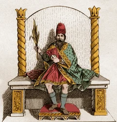 Retrato de Bonifacio III de Toscana (985-1052) Marqués de Canossa y Toscana - Bonifacio III, Margrave de Toscana o Bonifacio de Canossa - Bonifacio III di Canossa (o Bonifacio IV di Toscana) Grabado de 1861
