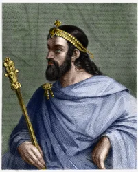 Retrato de Cariberto (? -?) , Rey de París (561 - 567) - en “Histoire des Francais” de Lavallee, grabado.
