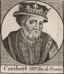 Retrato de Cariberto, Rey de los Francos (561-567) - Cariberto (d.567) Rey de los Francos - grabado de "Instrucción sobre la Historia de Francia" por Charles Constant Le Tellier 1821