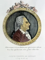 Retrato de Casanova (1725 - 1798) - retrato en frontispicio, en "Historia de mi fuga de las prisiones de la República de Venecia", escrito en Dux en Bohemia