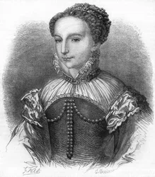Retrato de Catalina de Médicis (Caterina de Medici) (1519-1589) esposa de Enrique II rey de Francia. Grabado del siglo XIX