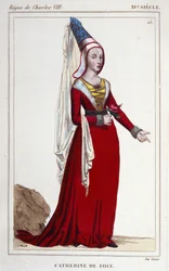 Retrato de Catalina de Navarra (o Catalina de Foix) 1468-1517, Reina de Navarra. Grabado de 1830