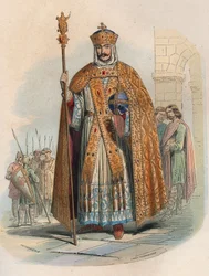 Retrato de Carlomagno (742-814), rey de Francia. Grabado de 1868 en “Histoire de Belgique desde los tiempos primitivos hasta el final del reinado de Leopoldo I” de Theodore Juste (1818-1888). Colección privada.