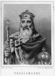 Retrato de Carlomagno (742 - 814), Rey de Francia - en “Histoire des Français” por Lavallée, grabado, sd.