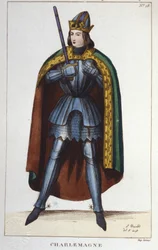 Retrato de Carlomagno o Carlos I el Grande (742 - 814) Rey de los Francos. Grabado de 1830