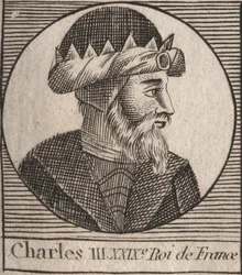 Retrato de Carlos III llamado el Simple (879-929) rey de los Francos - grabado de “Instruction sur l